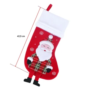 Botte matière épaisse rouge avec rebord blanc doublée, décors père noël brodé, 42,5 cm de long