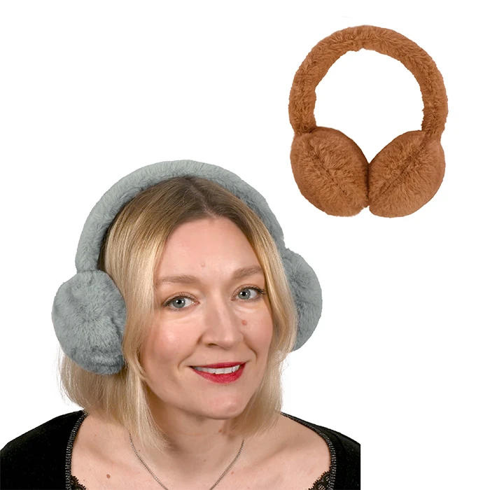 Cache oreilles en peluche, 2 coloris (marron et gris), taille adulte
