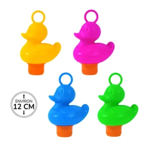 Jouets canards de pêche 4 assortis (rose, jaune, bleu, vert), 12cm de haut