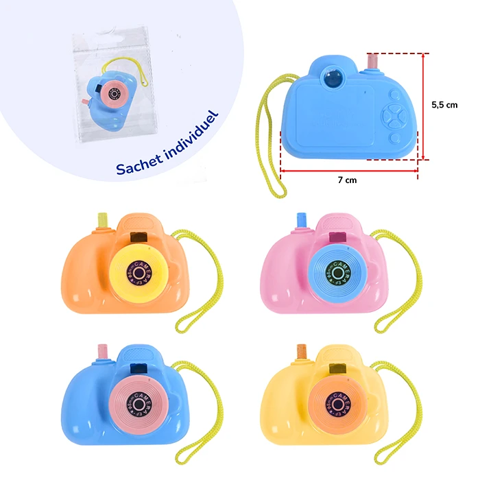 Jouet mini appareil photo 4 assortis, 7cm de long et 5,5cm de haut