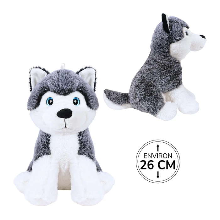 Peluche husky assis, 26cm de haut
