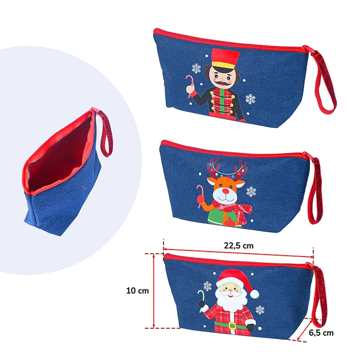Pochette de Noël bleu foncé, 3 décors assortis imprimés