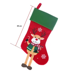 Botte matière épaisse rouge avec rebord vert doublée, décors renne brodé, 41 cm de long