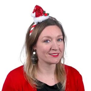 Serre tête petit bonnet de Noël sequins avec bord, pompon peluche et houx décorative, taille adulte