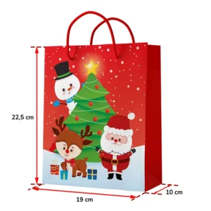 Sac papier sapin et personnages, 22,5x19x10cm