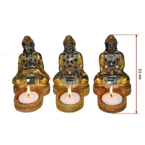 Set de 3 porte bougie Bouddha or mat, 11cm de haut