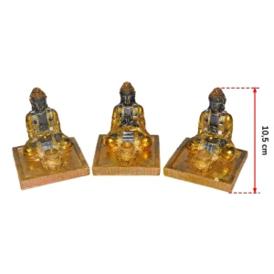 Set de 3 porte encens Bouddha or mat, 10,5cm de haut