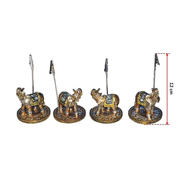 Set de 4 porte photo éléphant or mat, 12cm de haut
