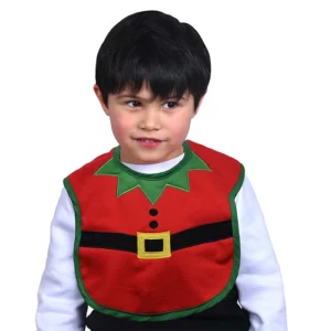 Bavoir Noël, style lutin, décor brodé, fermeture velcro