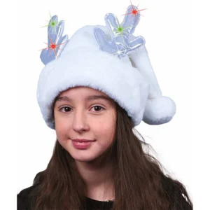 Bonnet blanc peluche très douce orné de bois de renne lumineux, 6 LED multicolores