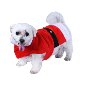 Manteau de Noël peluche pour animaux, ceinture avec 3 clochettes