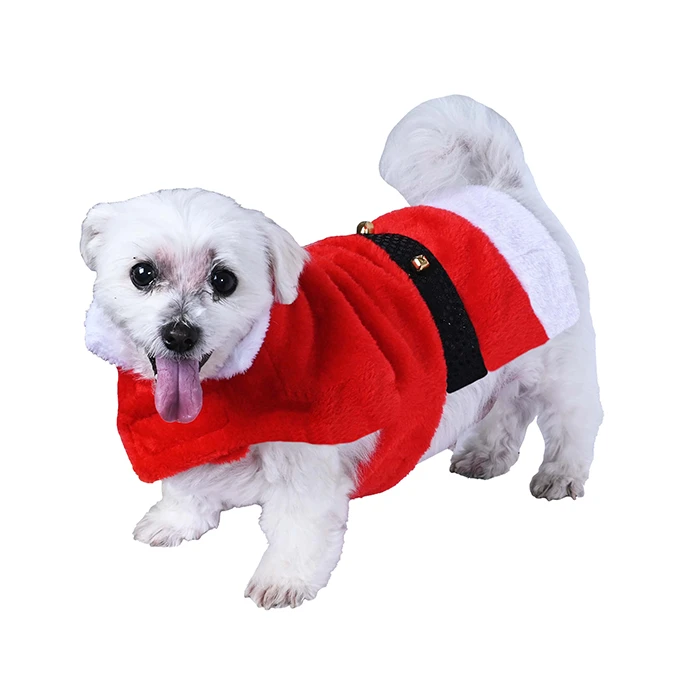 Manteau de Noël peluche pour animaux, ceinture avec 3 clochettes
