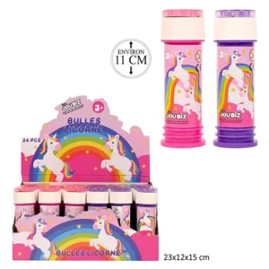 Jouet bulles licorne, taille display box : 23 cm de long, 15 cm de haut et 12 cm de large