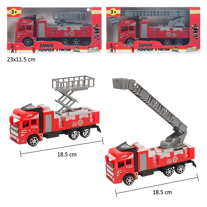 Jouet camion pompier 2 assortis, taille boite : 23cm de long et 11,5cm de large