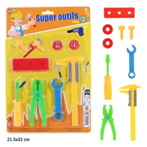 Jouet panoplie d'outils de bricolage, taille carte : 32 cm de haut et 21,5 cm de large