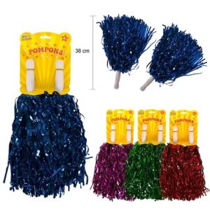 Jouet pompons 4 coloris assortis (bleu, rose, vert et rouge), 38cm de haut
