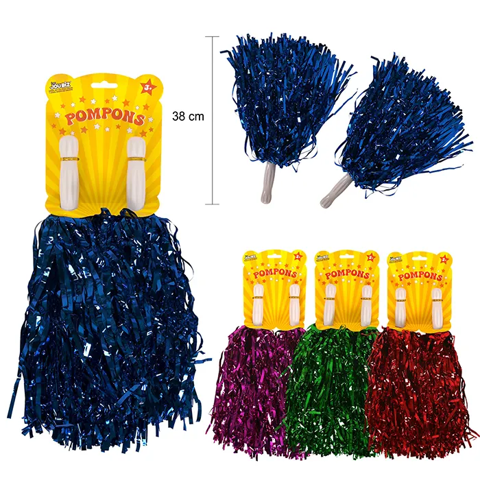 Jouet pompons 4 coloris assortis (bleu, rose, vert et rouge), 38cm de haut
