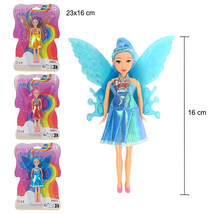 Jouet poupée fée 3 assortis, taille carte : 23cm de haut et 16cm de large