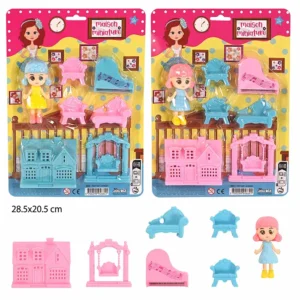 Jouet poupée kit maison 2 assortis, taille carte : 28,5cm de haut et 20,5 cm de large
