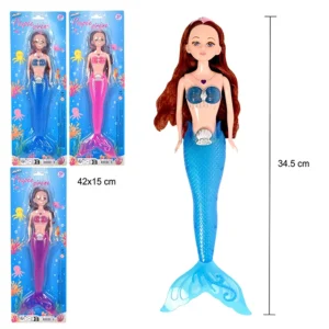 Jouet poupée sirène 3 assortis, 34,5cm de haut