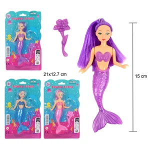 Jouet poupée sirène 3 assortis, 15cm de haut
