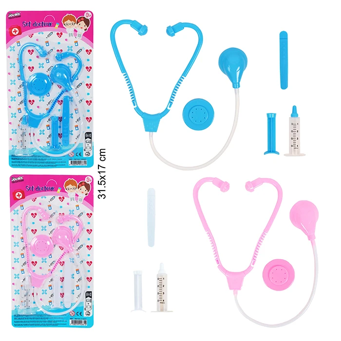 Jouet set docteur 2 coloris assortis (bleu et rose), taille carte : 31,5 cm de haut et 17 cm de large
