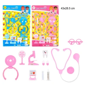 Jouet set médical 2 coloris assortis (bleu et rose), taille carte : 43 cm de haut et 28,5 cm de large