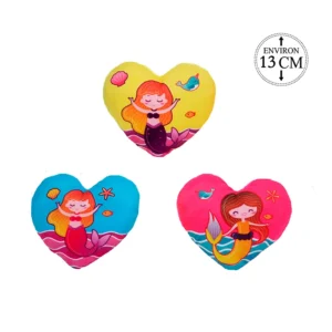 Assortiment de 3 peluche coeur décor sirène, 13cm de haut