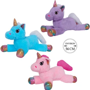 Assortiment de 3 peluches licorne (rose, violet et bleu), 56cm de haut