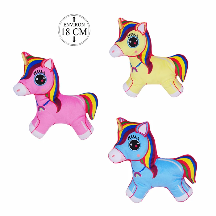 Assortiment de 3 peluches licorne (rose, jaune et bleu), 18cm de haut