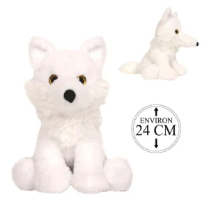 Peluche loup blanc assis, 24cm de haut