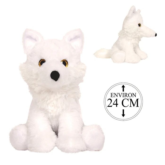 Peluche loup blanc assis, 24cm de haut