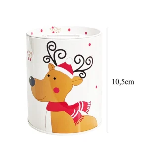 Tirelire ronde en métal, décor renne de noël, 8,5x10,4cm